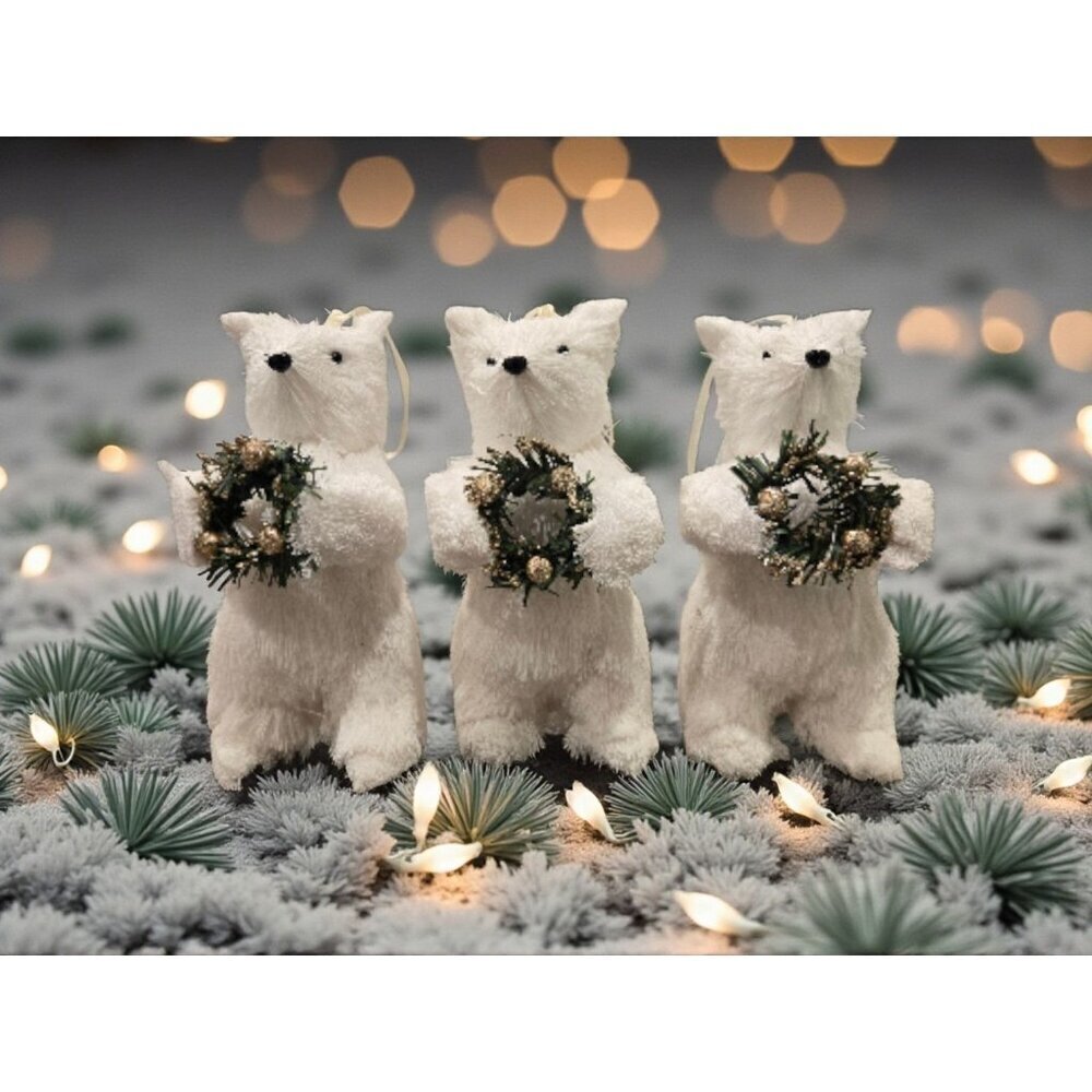 New Set Of 3 Magic Winter White Polar Bear CHRISTMAS Tree Holiday ORNAMENT